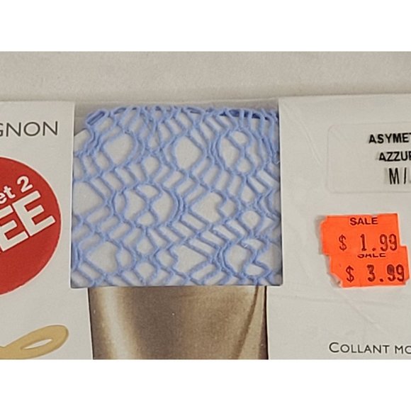 Vintage Philipe Matignon Fashion Pantyhose Fishnet Patterned Tights Blue New - Picture 2 of 8